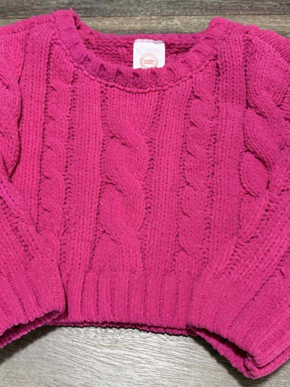 Wonder Nation Girls Hot Pink Chenille Cable Knit Sweater Size 18M💝